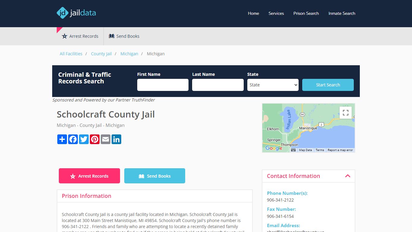 Schoolcraft County Jail Inmate Search and Prisoner Info - Manistique, MI